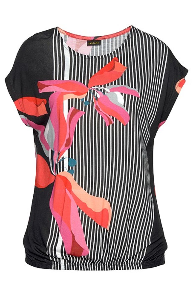 LASCANA Women's Allover Mix Print Top, Alternate, color, Black Multi