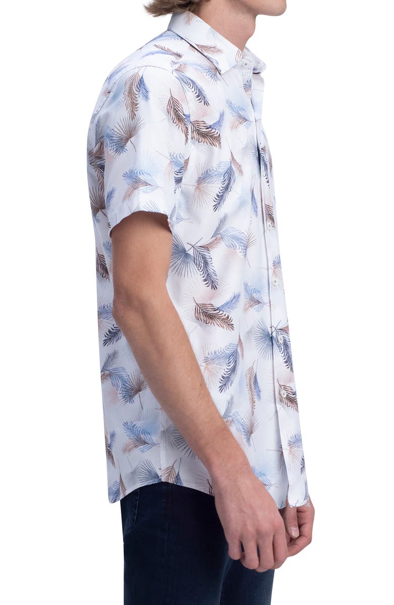 Bugatchi Shaped Fit Leaf Print Cotton Button-Up Shirt, Alternate, color, 