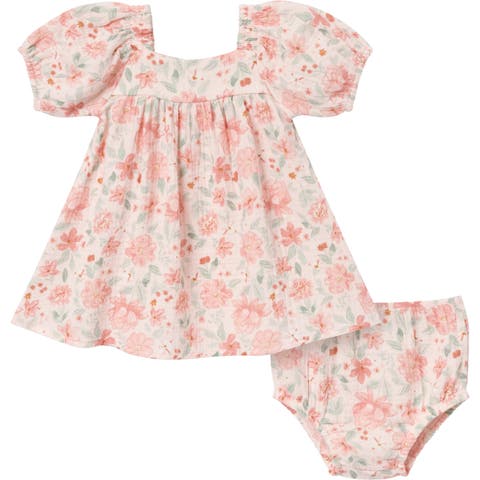 Puffed Sleeve Dress and Diaper Cover Set