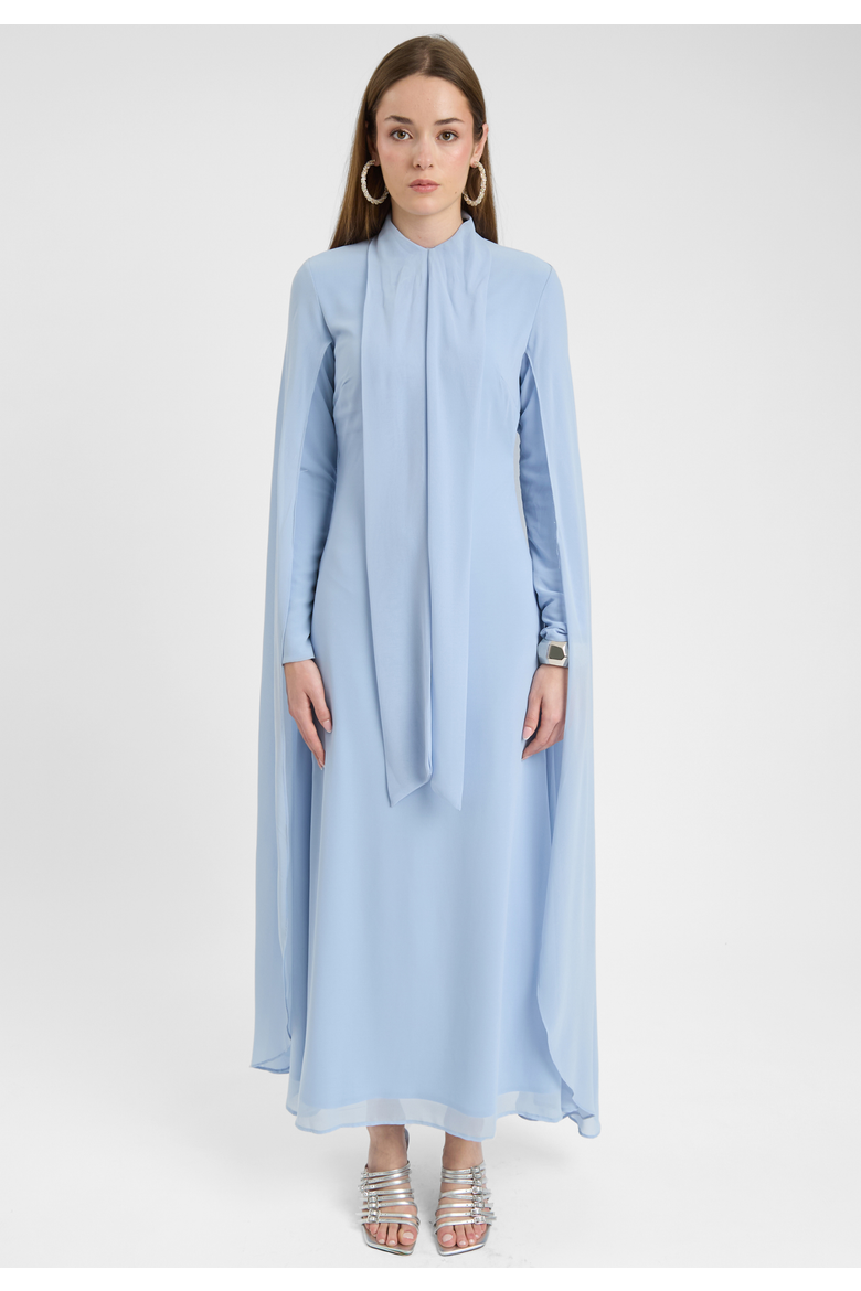Modest Chiffon Dress Maxi With Cape Style, Main, color, BLUE