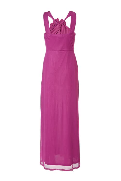 QUIZ QUIZ HALTER MESH MAXI DRESS WITH 3D FLOWER