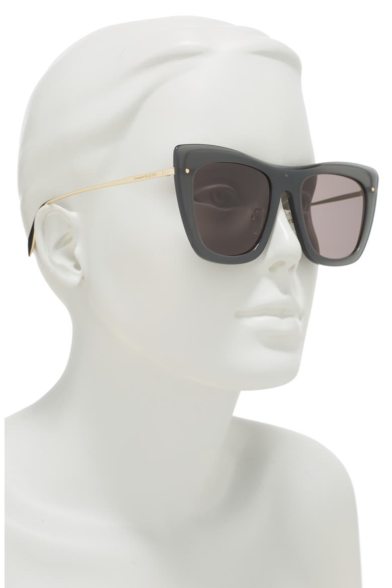 Alexander McQueen 54mm Cat Eye Sunglasses, Alternate, color, GREY GOLD SMOKE