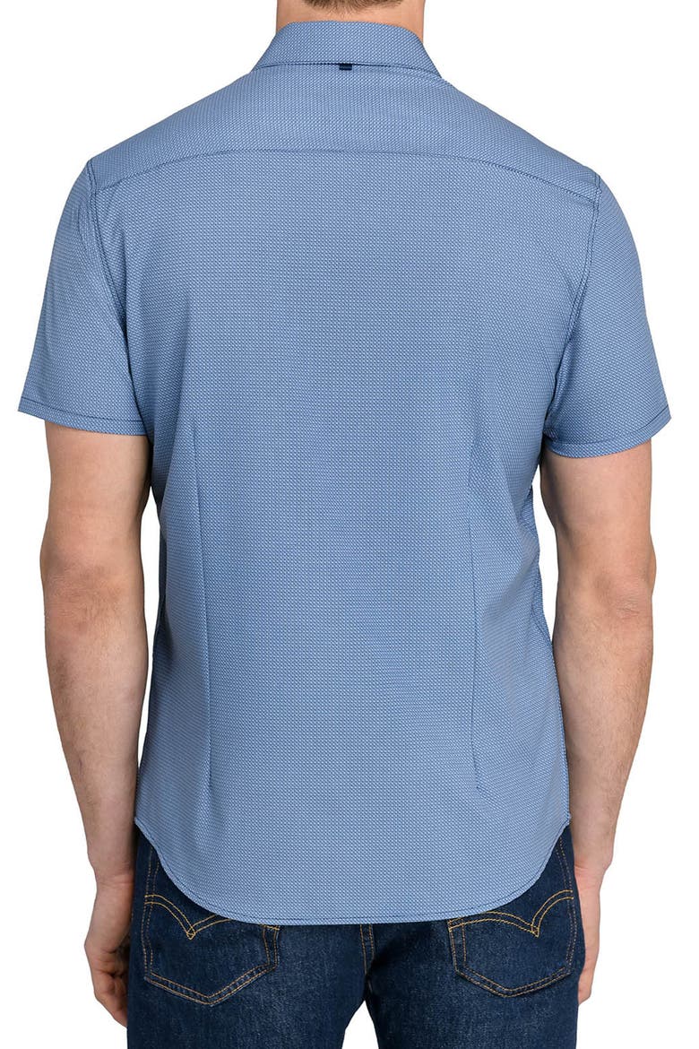 Basic Slim Fit Abstract Geo Short Sleeve Performance Button-Up Shirt, Alternate, color, NAVY