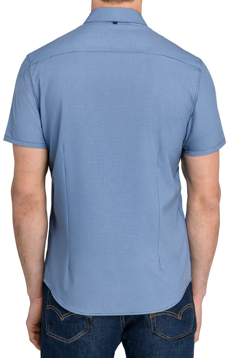 W.R.K Basic Slim Fit Abstract Geo Short Sleeve Performance Button-Up Shirt, Alternate, color, Navy