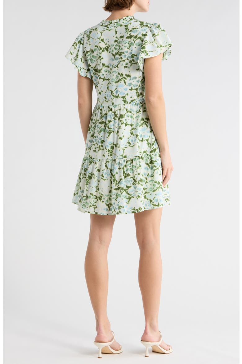 Flutter Sleeve Tiered Minidress, Alternate, color, BLUE- GREEN FLASHBACK FLORAL
