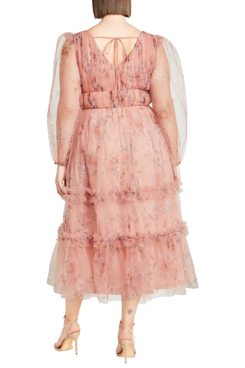 Kitty Long Sleeve Tulle Maxi Dress, Alternate, color, POSIE FL BLK