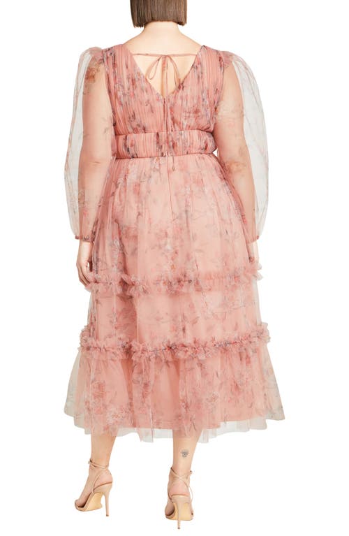 City Chic Kitty Long Sleeve Tulle Maxi Dress In Posie Floral Black