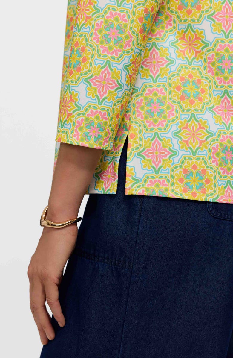 Foxcroft Tammy Tile Print Ruffle Collar Top, Alternate, color, Yellow Multi