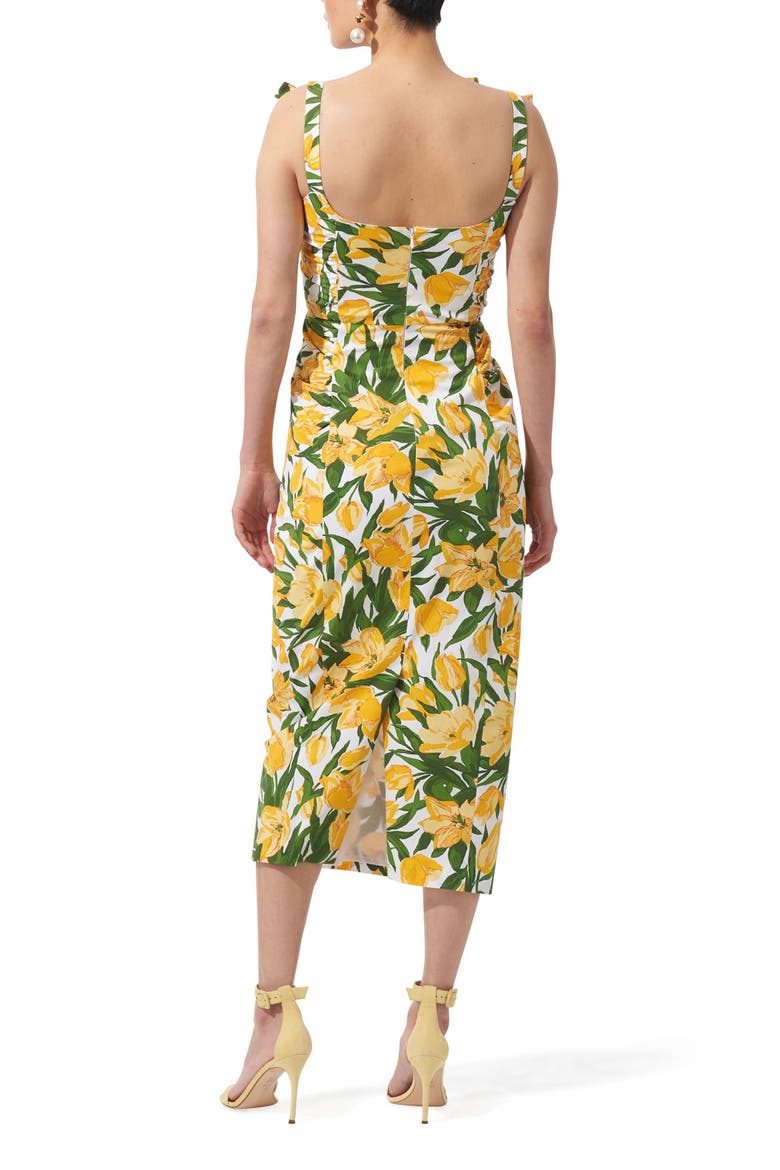 Tulip Print Ruched Midi Dress, Alternate, color, WHITE MULTI