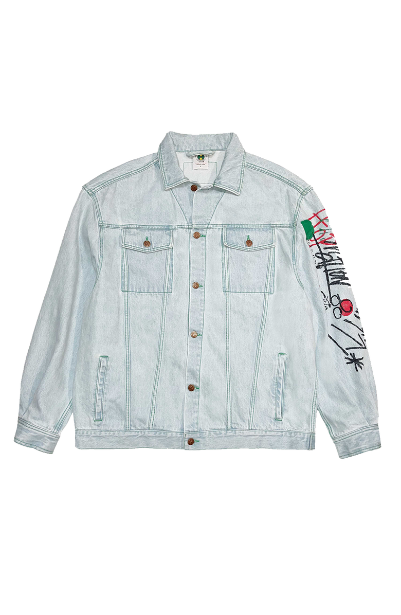 Cross Colours Oversize Denim Graffiti Jacket, Main, color, Ice Blue