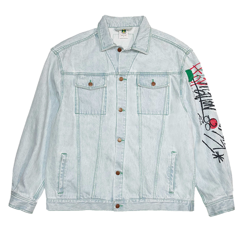 Cross Colours Oversize Denim Graffiti Jacket in Ice Blue 