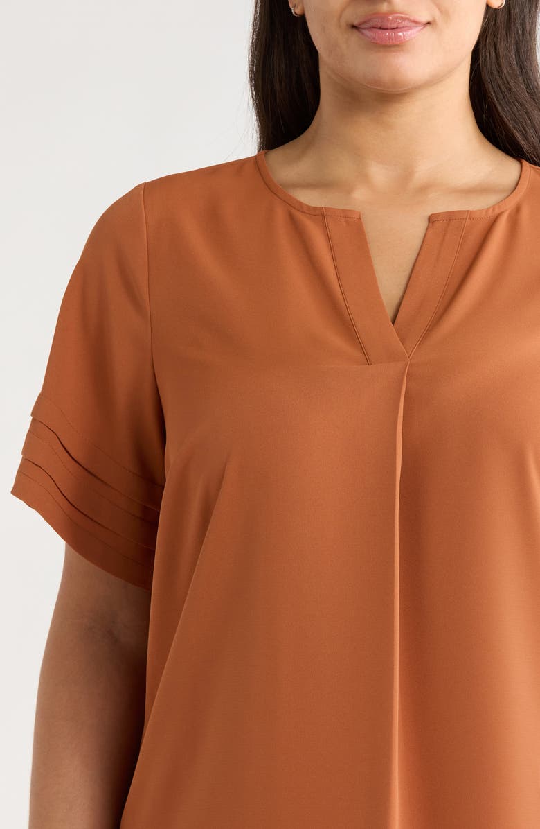 AK ANNE KLEIN Pleat Popover Top, Alternate, color, Cedar Spice