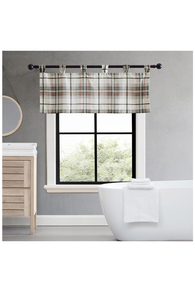 Alder Plaid Tab Top Valance Curtain, Alternate, color, GREY
