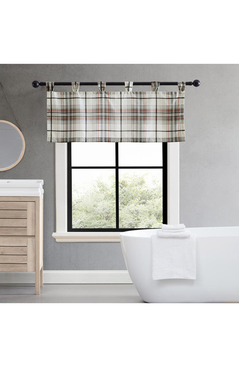 Eddie Bauer Alder Plaid Tab Top Valance Curtain, Alternate, color, Grey