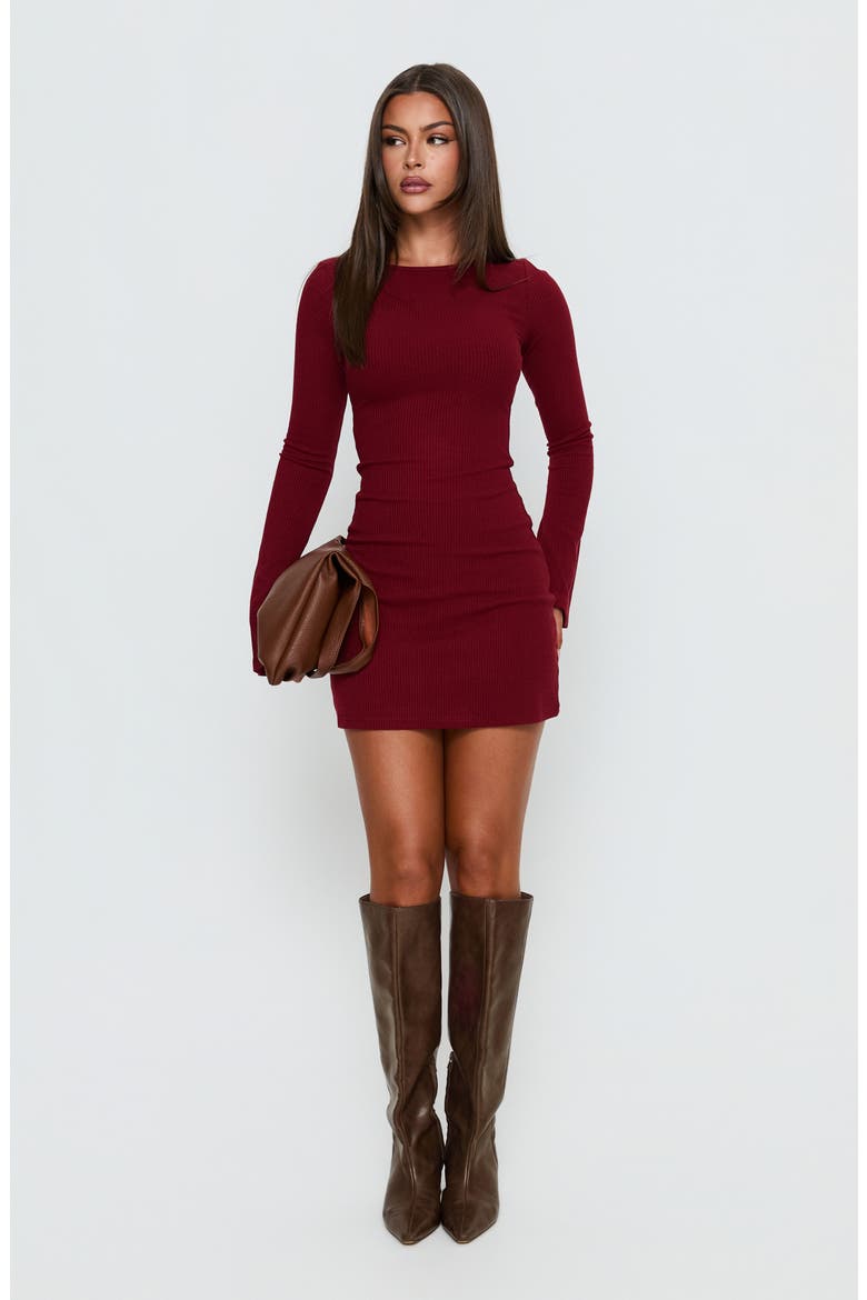 Bryanna Long Sleeve Rib Knit Minidress, Alternate, color, DEEP MERLOT