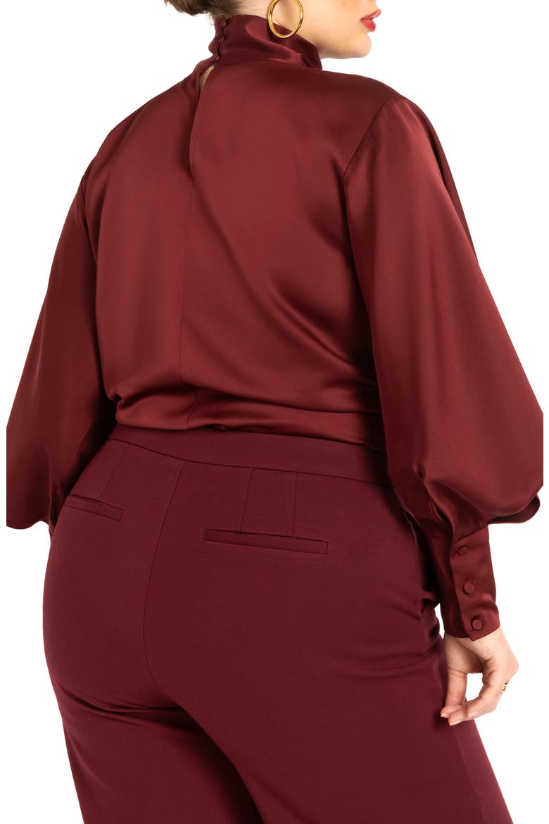 Draped Neck Satin Blouse, Alternate, color, ZINFINDEL