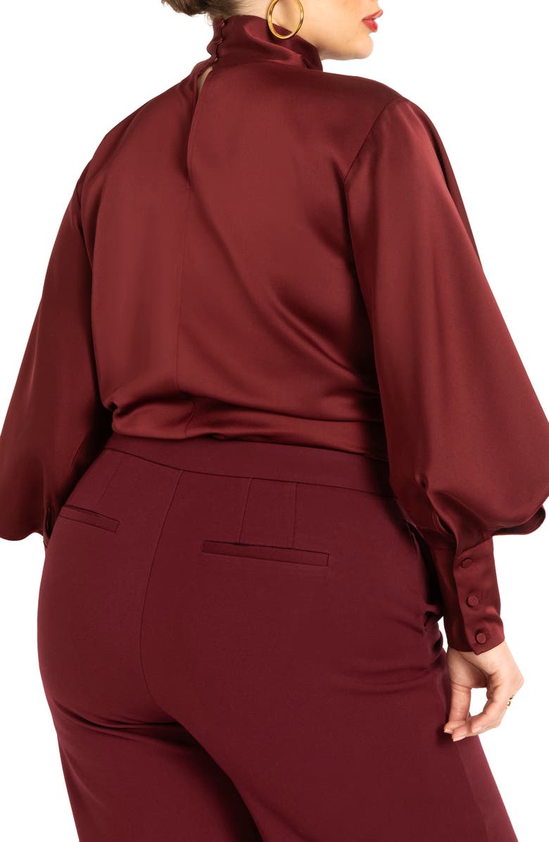 ELOQUII Balloon Sleeve Satin Top, Alternate, color, 
