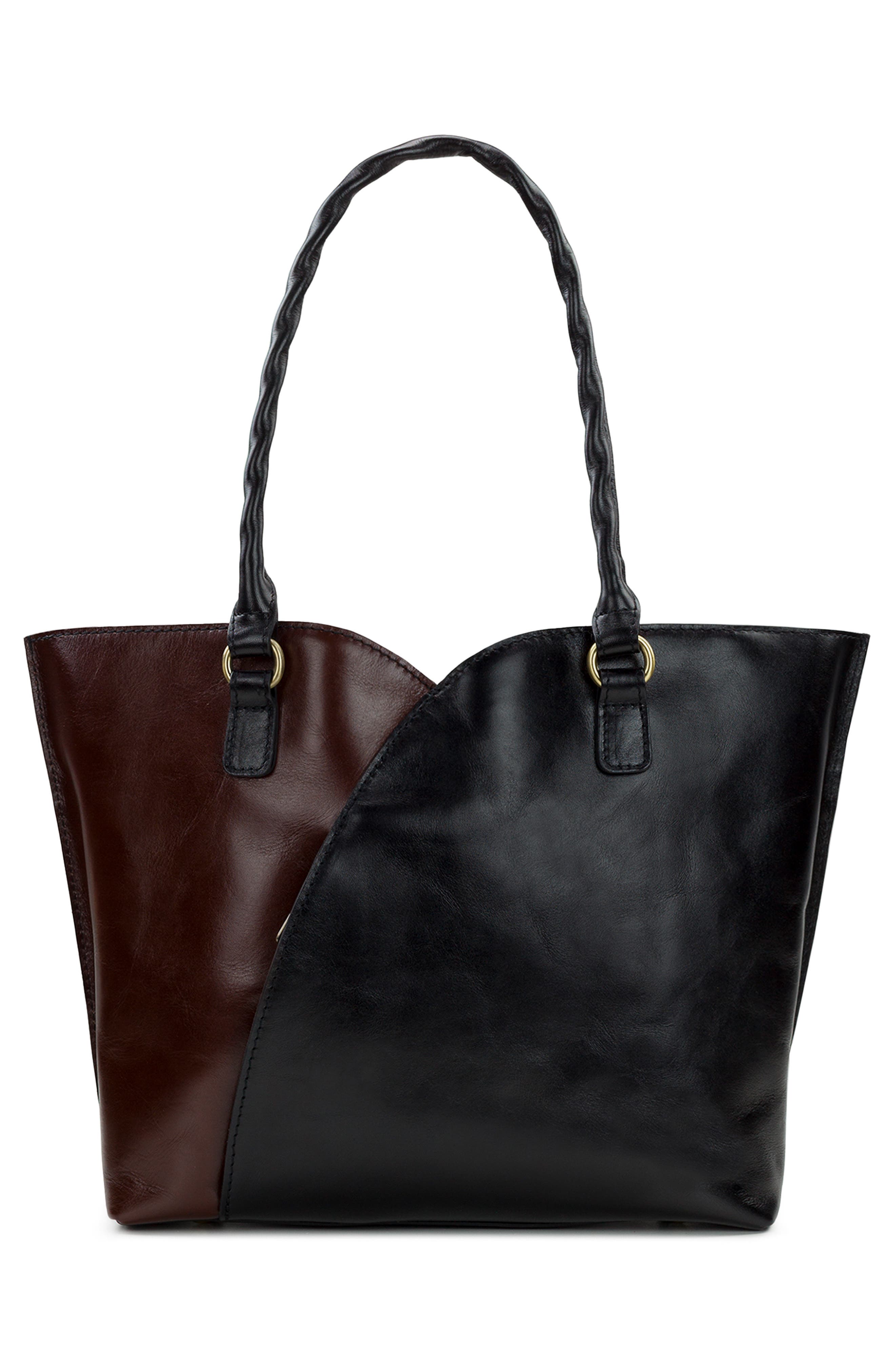 Patricia Nash Marion Colorblock Leather Tote Bag, Alternate, color, Black British Tan Colorblock