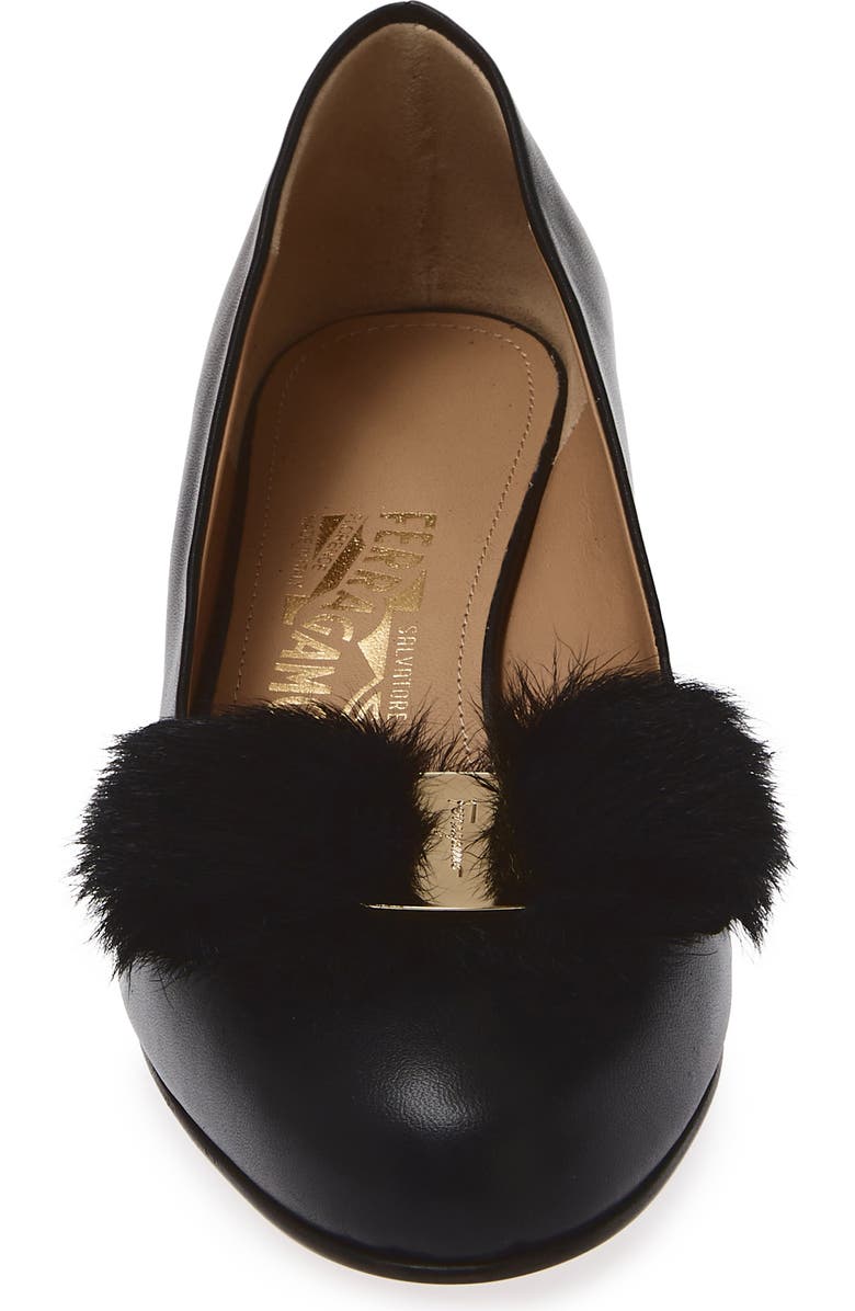 FERRAGAMO Vara Genuine Shearling Bow Pump, Alternate, color, Nero Biscotto Ai2011