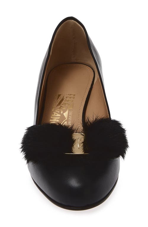 Ferragamo Vara Genuine Shearling Bow Pump In Black