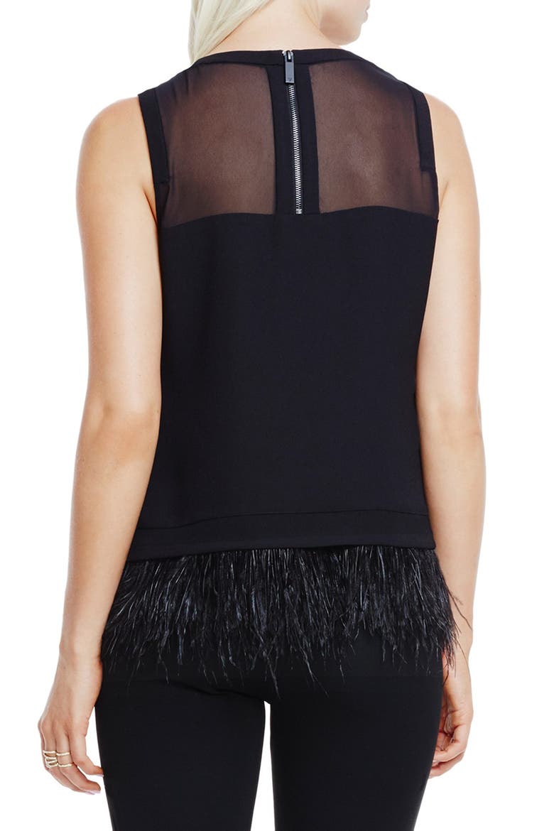 Sheer Yoke Shell with Feather Hem, Alternate, color, RICH BLACK