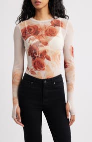 AFRM Kaylee Print Long Sleeve Mesh Top