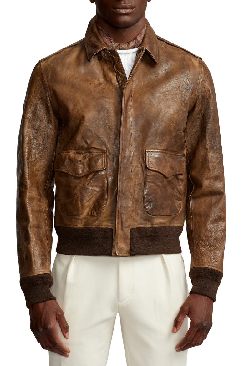 Ridley Leather Bomber Jacket, Main, color, VINTAGE BROWN