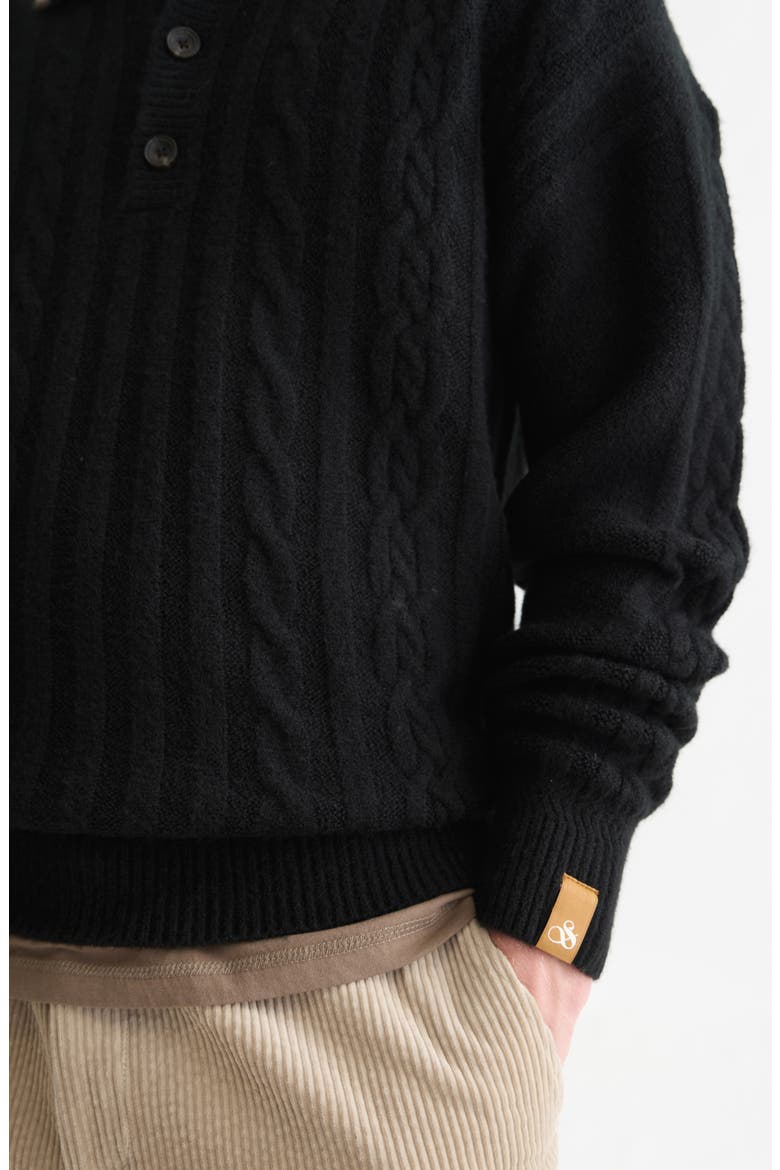 Cable Knit Polo Sweater, Alternate, color, METEORITE
