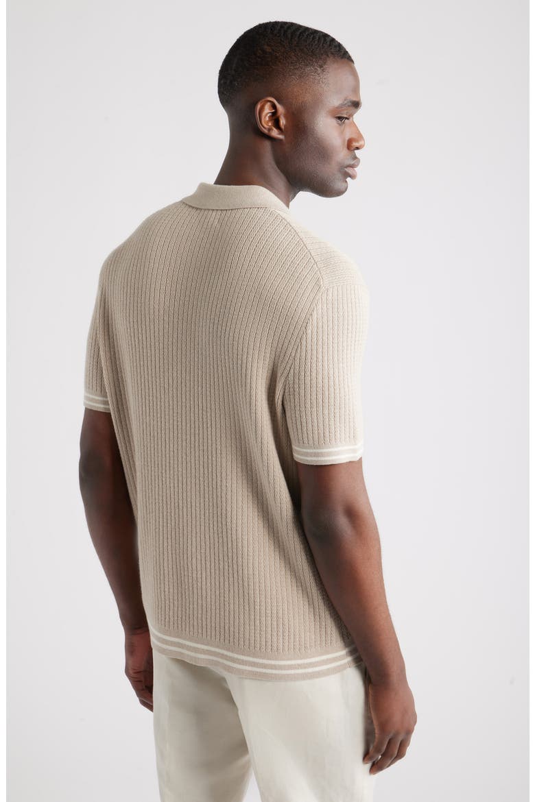 Short Sleeve Ribbed Cotton & Silk Cardigan, Alternate, color, BEIGE OAK HEATHER