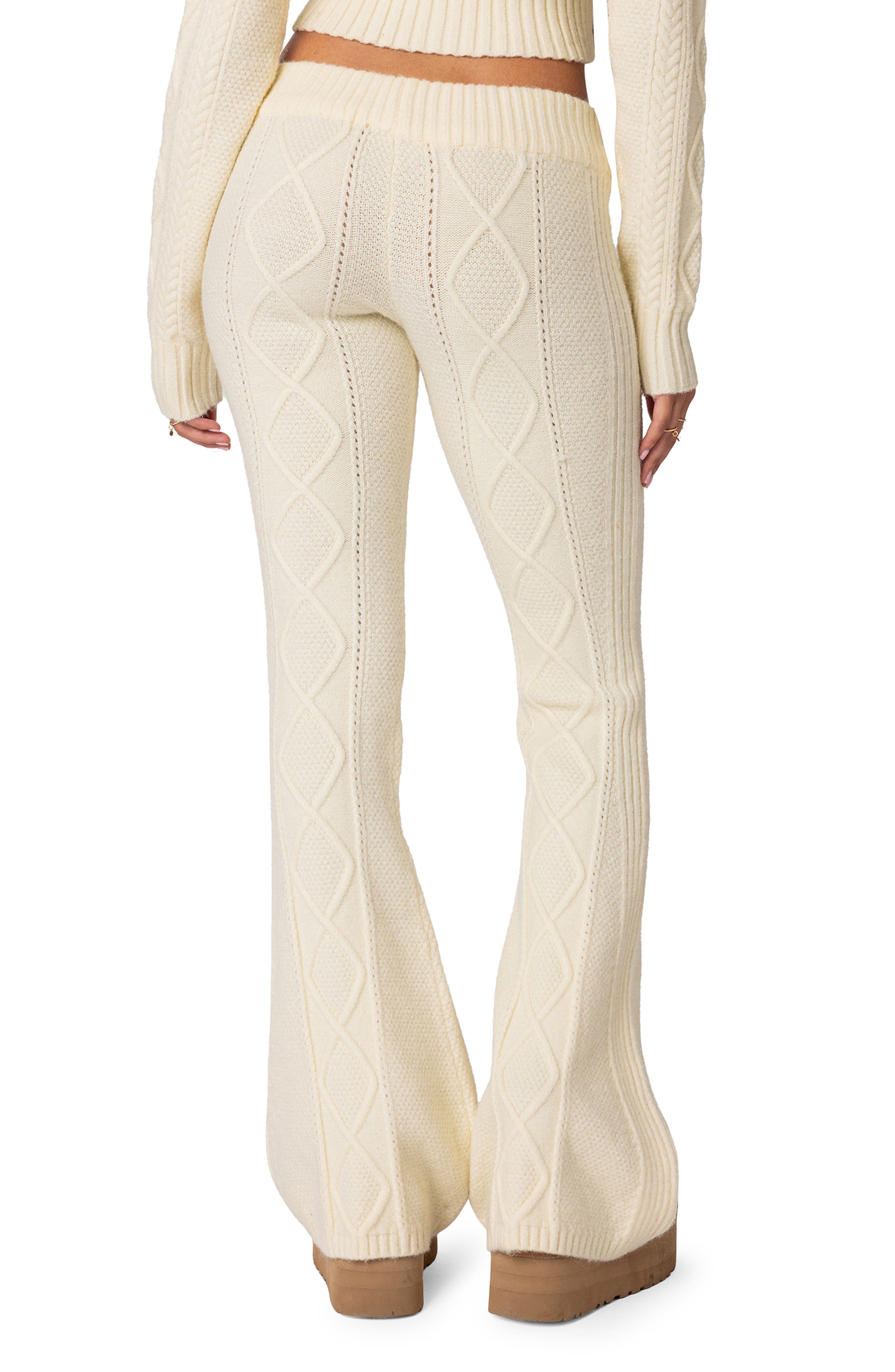 Ray Cable Stitch Knit Flare Sweater Pants - image 2