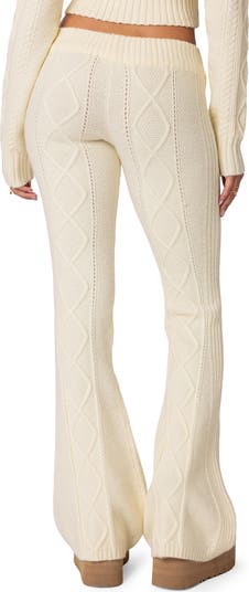 EDIKTED Ray Cable Stitch Knit Flare Sweater Pants | Nordstrom