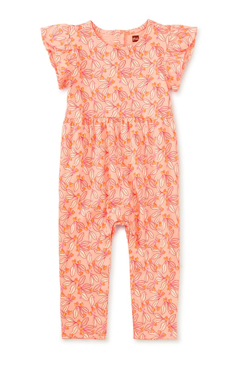 Tea Collection Tulip Sleeve Baby Romper, Main, color, Tiny Cashew Apples