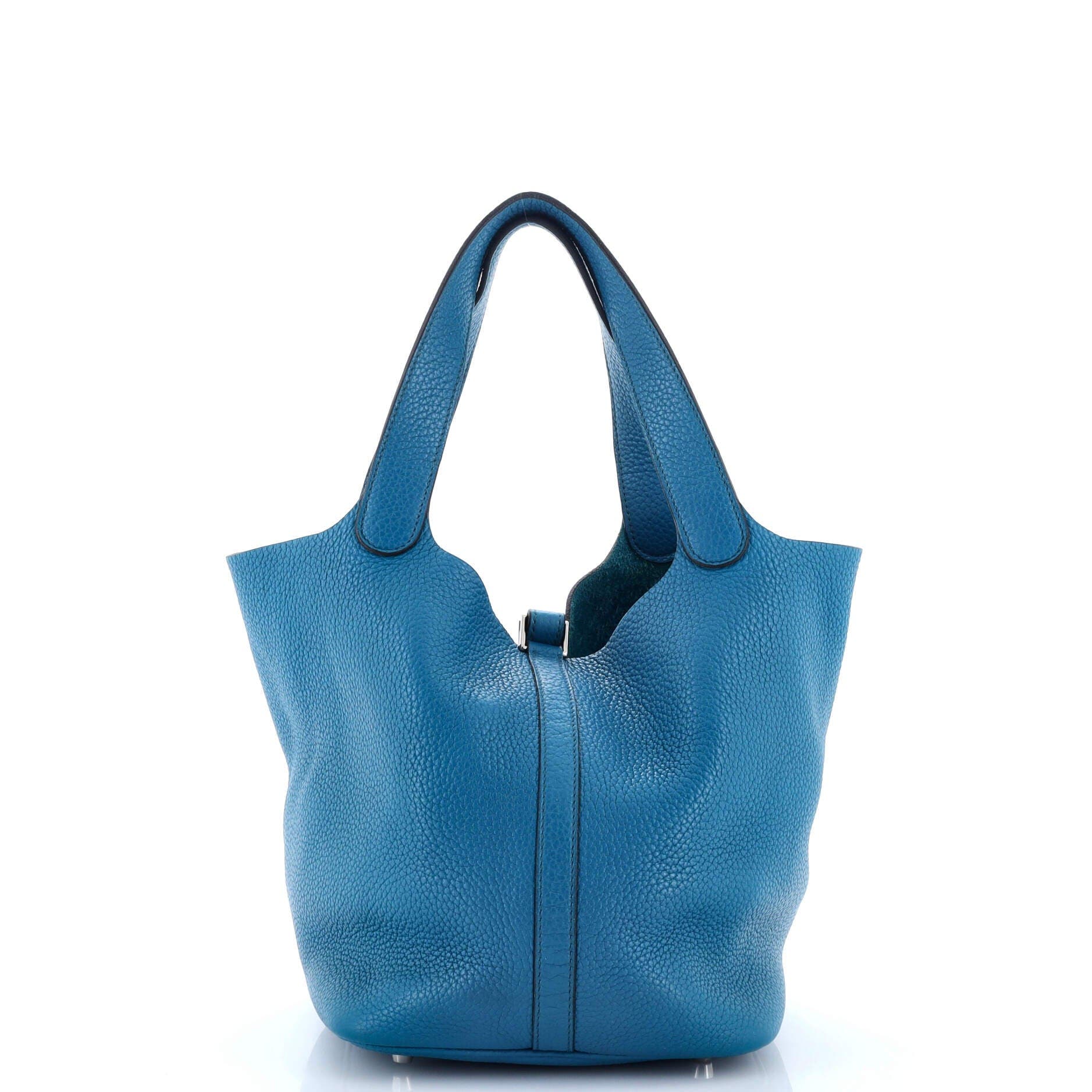 Pre-Owned Hermes Picotin Lock Bag Clemence MM, Alternate, color, Bleu Izmir