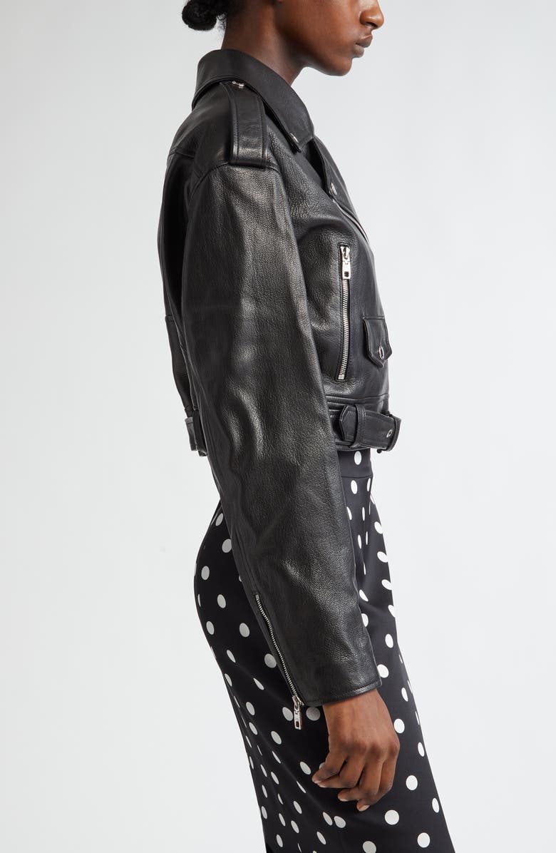 Dolce&Gabbana Crop Plongé Leather Biker Jacket, Alternate, color, 