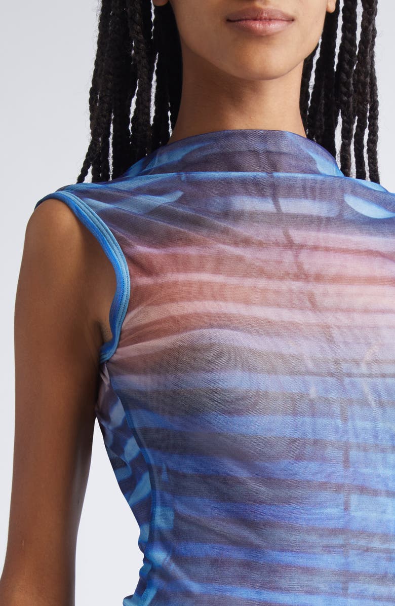 Jean Paul Gaultier Air Print Mesh Body-Con Dress, Alternate, color, Light Blue/ Blue/ Peach
