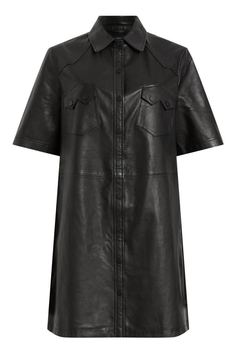 Rock Western Leather Mini Shirtdress, Alternate, color, BLACK