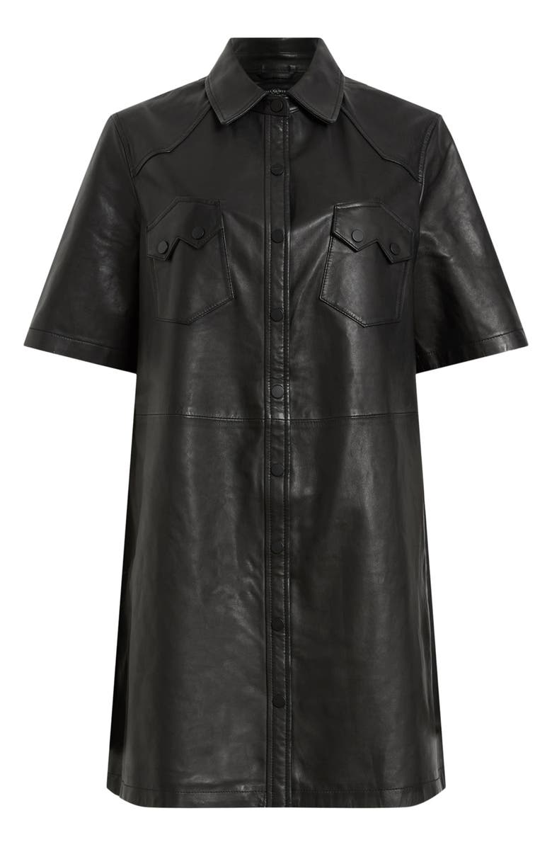 AllSaints Rock Western Leather Mini Shirtdress, Alternate, color,