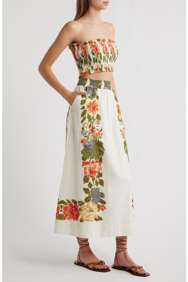 Ruby Floral Cotton & Linen Top & Midi Skirt Set, Alternate, color, JULIET PRINT