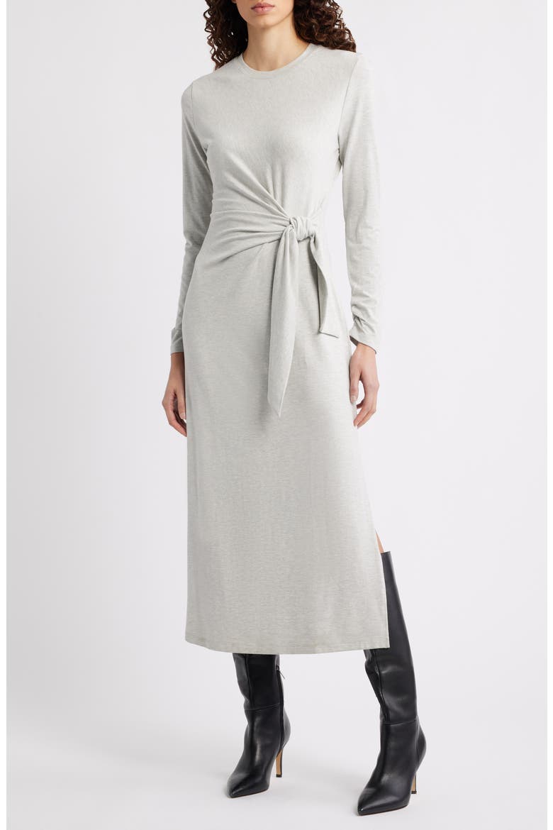 Erlot Side Tie Long Sleeve Midi Dress, Main, color, LIGHT/ PASTEL GREY