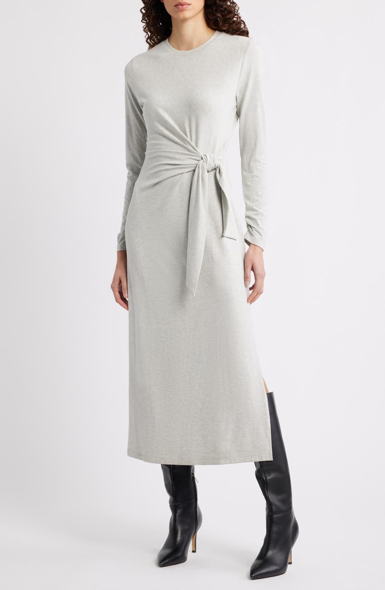 BOSS Orange Erlot Side Tie Long Sleeve Midi Dress, Main, color, Light/ Pastel Grey