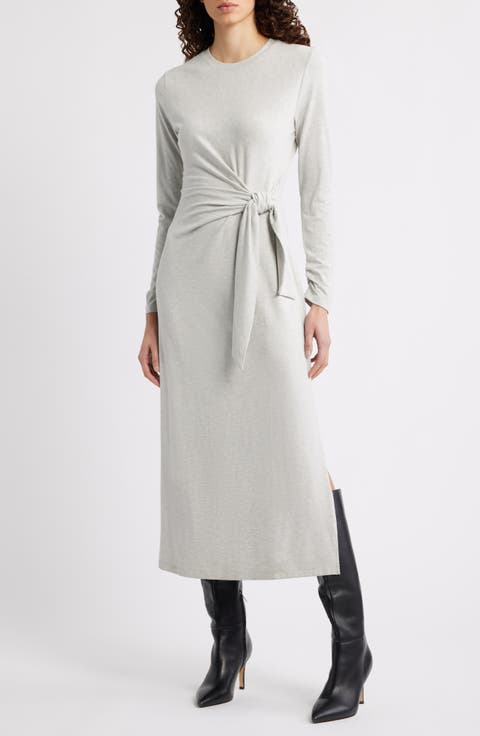 Erlot Side Tie Long Sleeve Midi Dress
