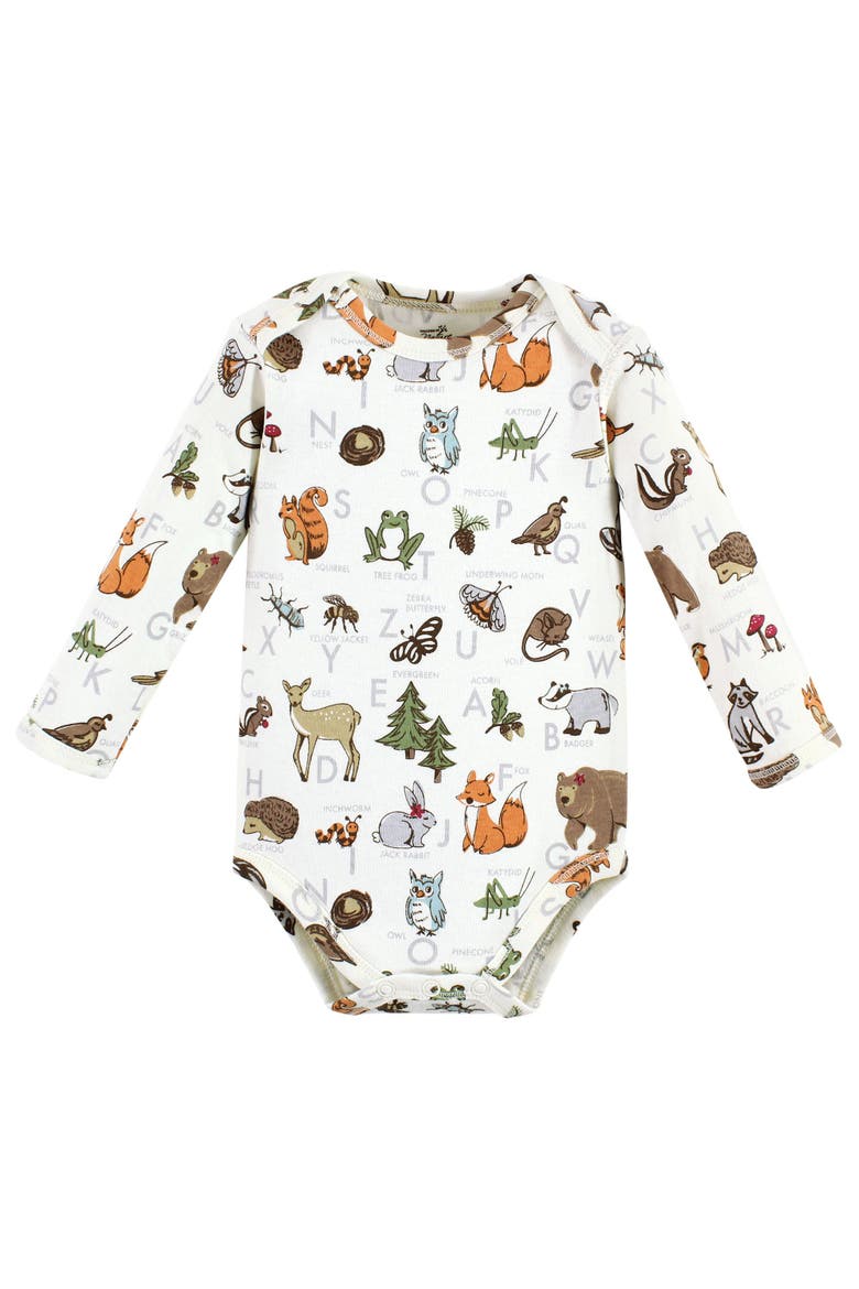 Organic Long-Sleeve Bodysuit 3Pk, Alternate, color, Girl Woodland Alphabet
