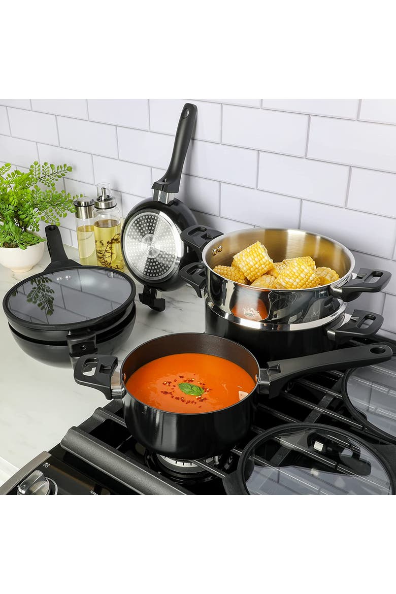 Grayson 9 Piece Nonstick Aluminum Stackable Cookware Set, Alternate, color, Black