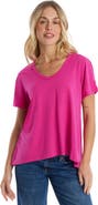 Wilt Deep V-Neck Ruched Sleeve Tee