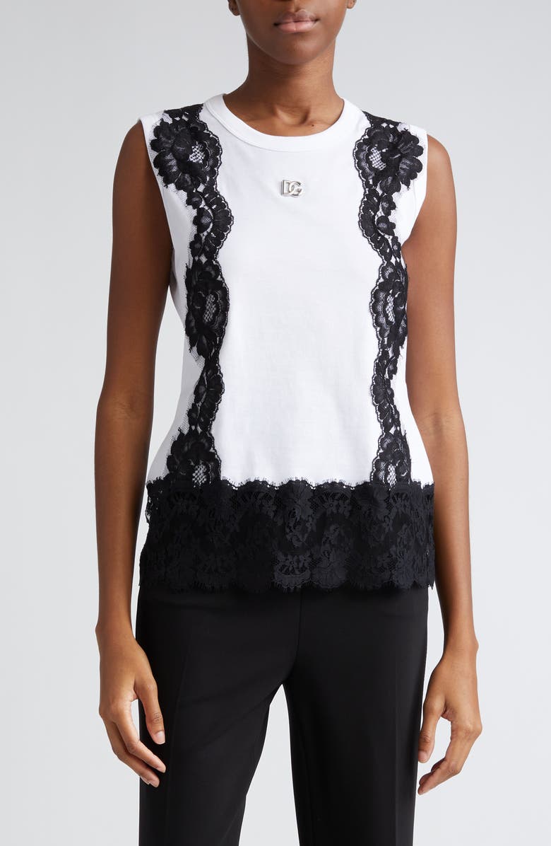 Dolce&Gabbana Lace Detail Sleeveless T-Shirt, Main, color, 