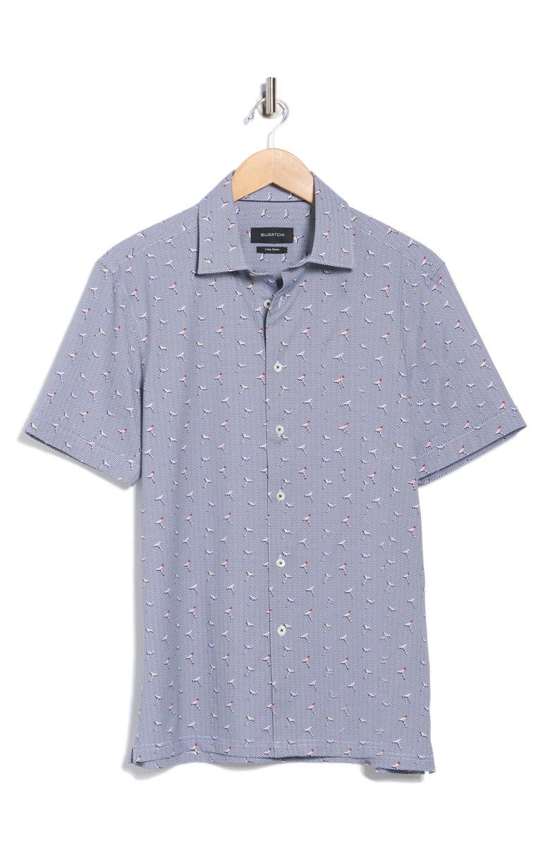 Bugatchi Victor Short Sleeve 8-Way Stretch OoohCotton<sup>®</sup> Knit Polo, Alternate, color, Navy