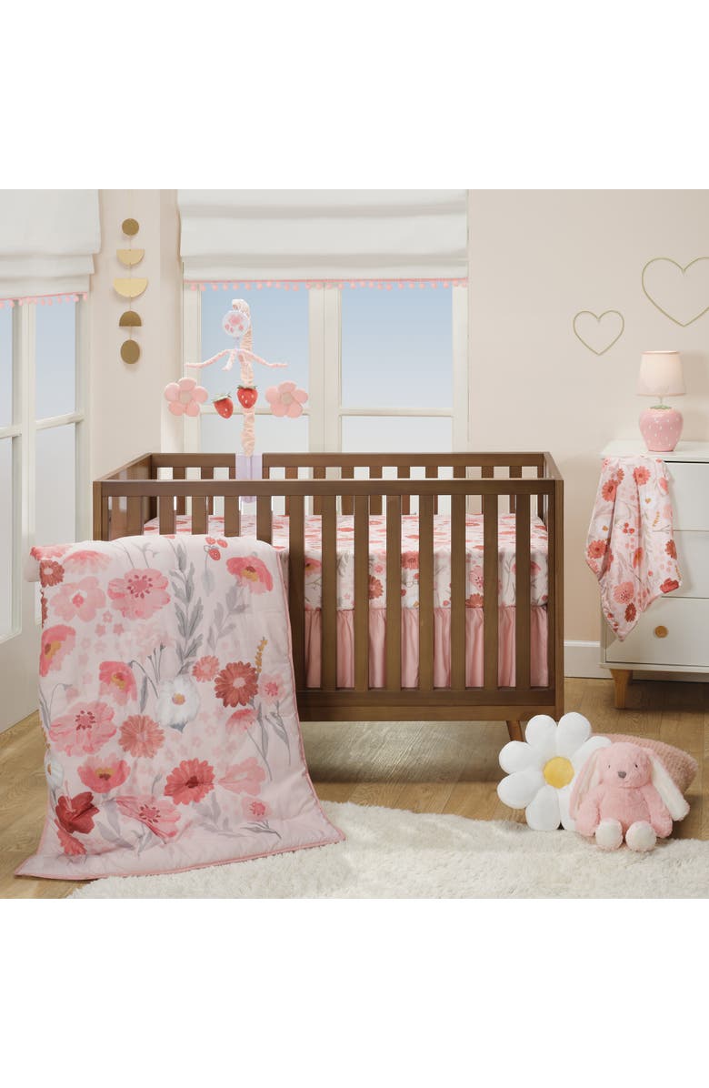 Bedtime Originals Flower Power Floral/Strawberry Baby Fitted Crib/Toddler Sheet, Alternate, color, Pink