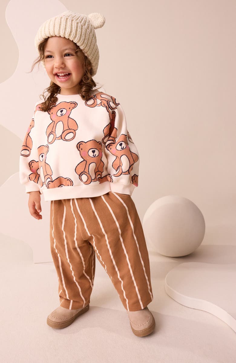 NEXT Kids' Bear Sweatshirt & Striped Sweatpants Set, Alternate, color, Neutral