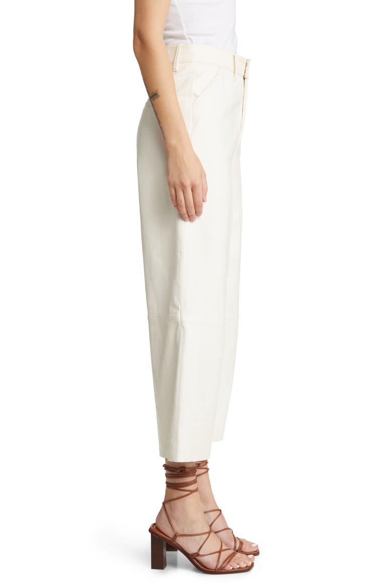 High Waist Crop Leather Wide Leg Trousers, Alternate, color, BONE