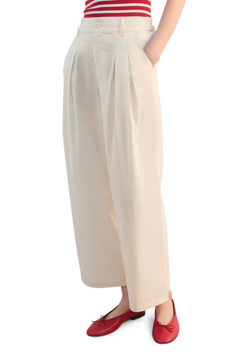 MANGO Pleated High Waist Crop Wide Leg Cotton Pants, Main, color, Pastel Yellow